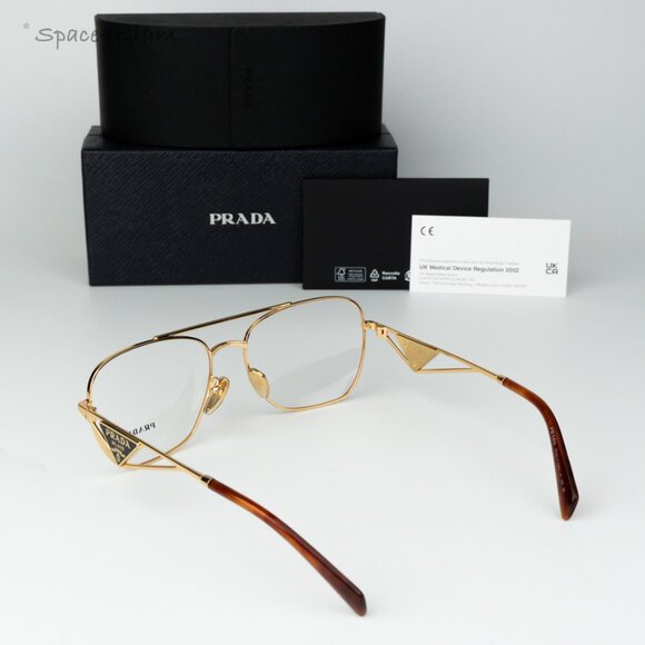 Prada Women Eyeglasses Gold Demo Rectangle PRB50V 5AK1O1 NEW AUTHENTIC - Picture 8 of 8